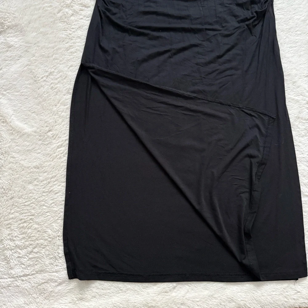 Smallshow Women's Size Medium Black Sleeveless Ruched Maternity Split Long Dress - Picture 8 of 10